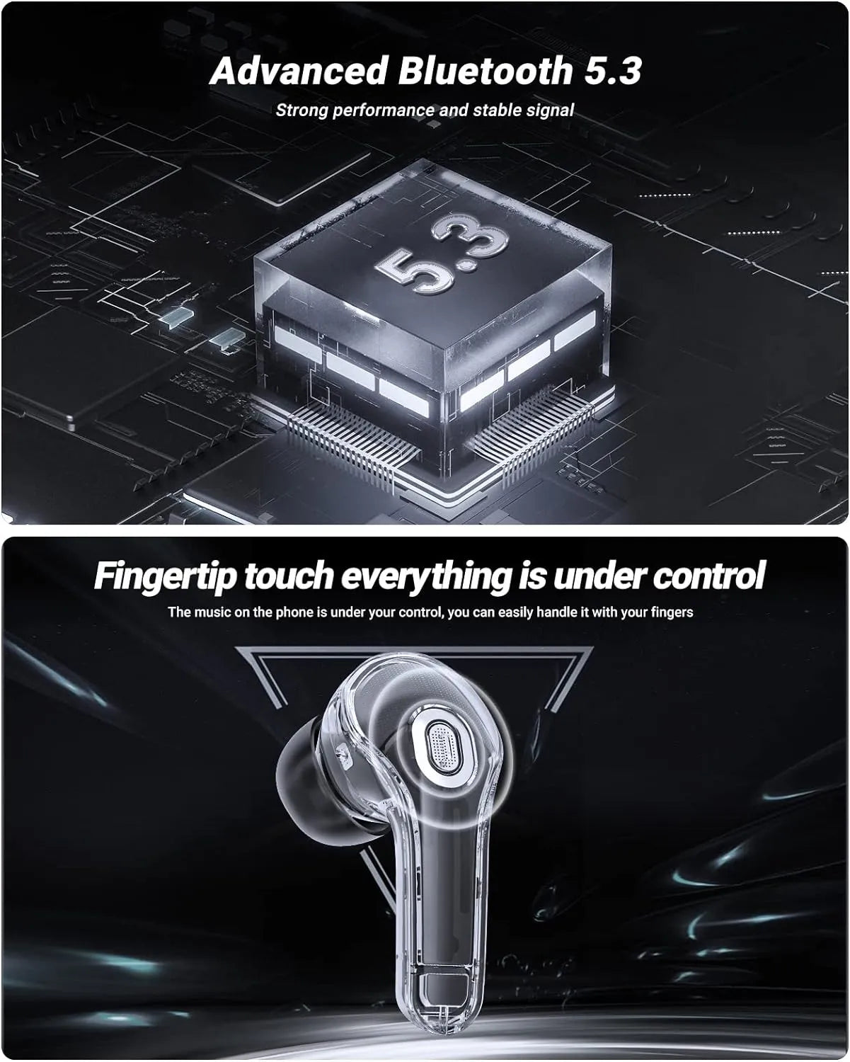 T8 Crystal Wireless Earphones - Transparent