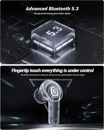 T8 Crystal Wireless Earphones - Transparent