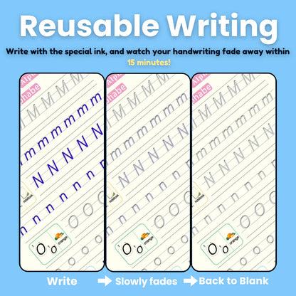 Magic Writing Book- Reusable Handwriting Practice with Disappearing Ink 4pc Set